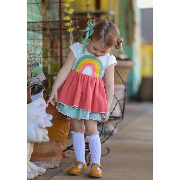 Sz 8 Girl August Apricot Rainbow Lucy dress and shorts set NWT - Picture 6 of 8